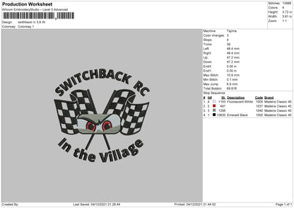 Switchback RC Embroidery File 4 size