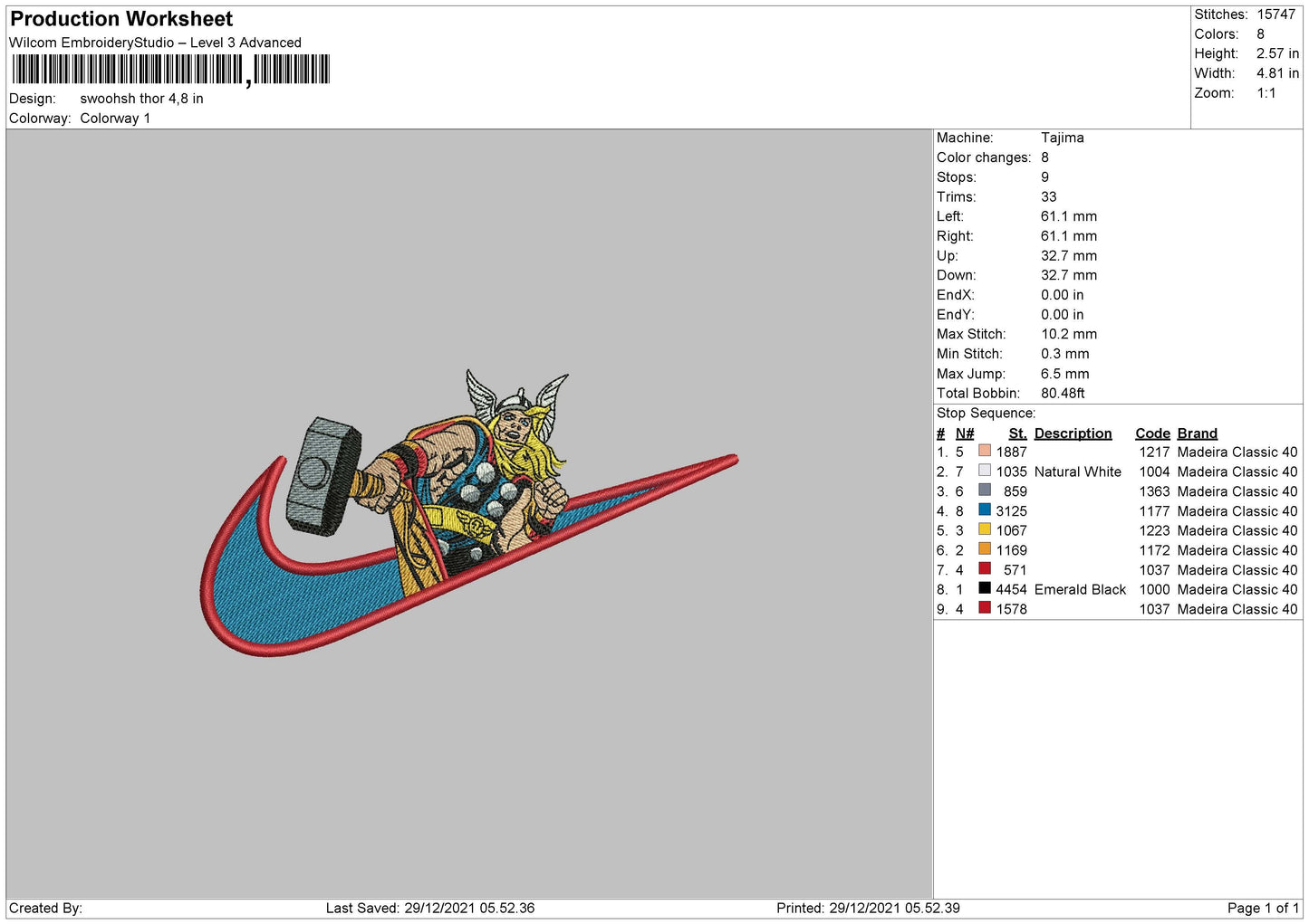 Swoosh Thor Embroidery File 4 size