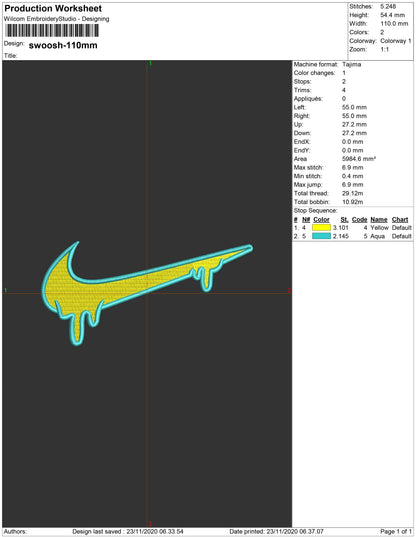 Nike Swoosh Melt Embroidery File 3 Size