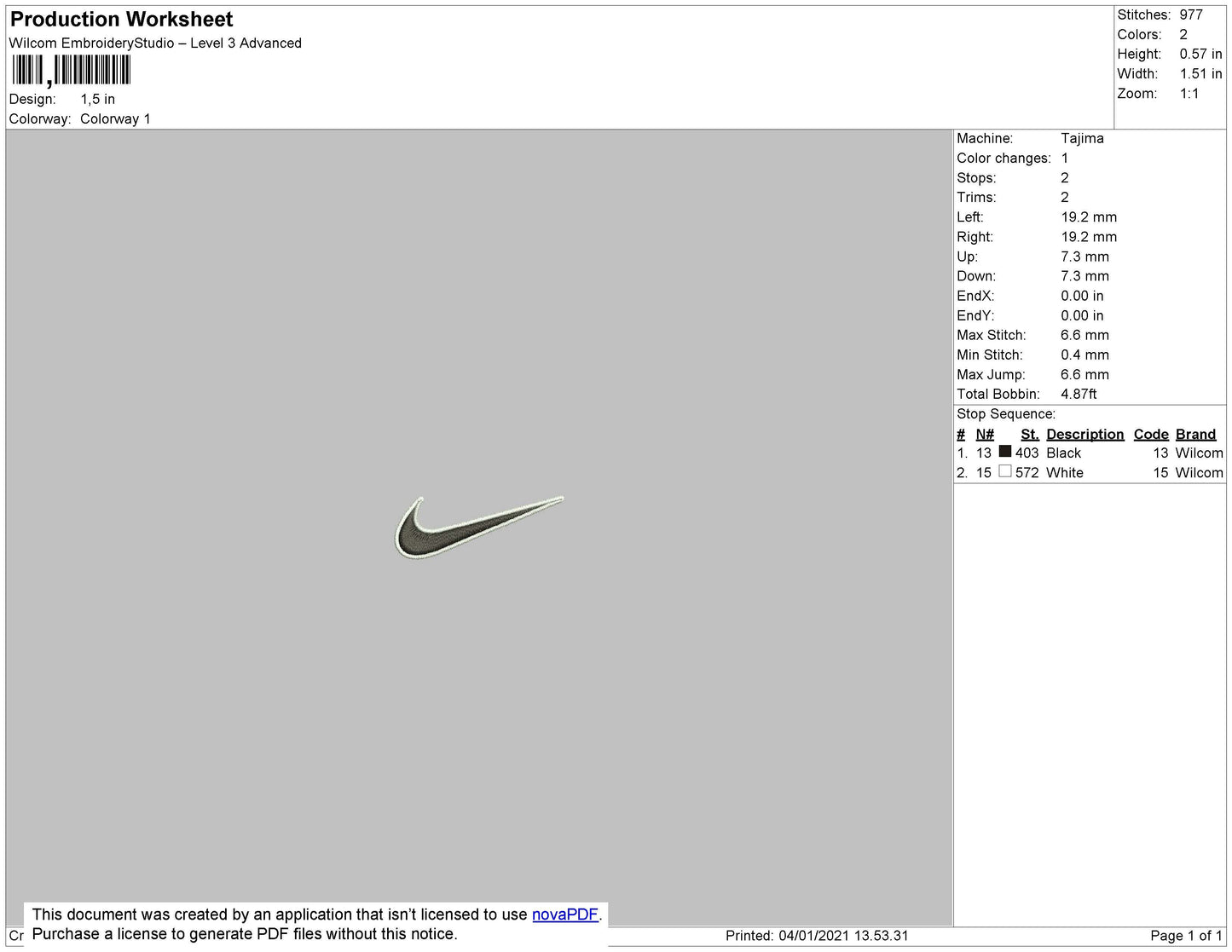 Nike Swoosh 2 Color Embroidery File 9 Size