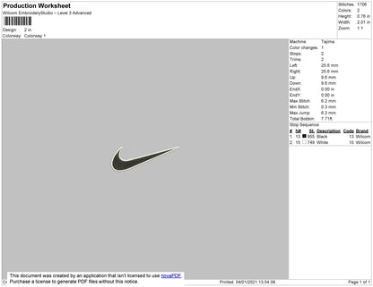 Nike Swoosh 2 Color Embroidery File 9 Size