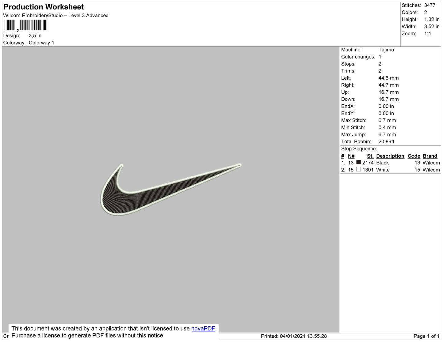 Nike Swoosh 2 Color Embroidery File 9 Size
