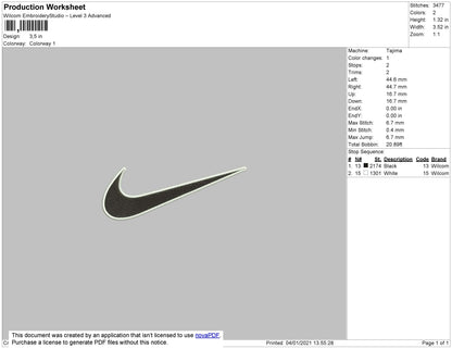 Nike Swoosh 2 Color Embroidery File 9 Size