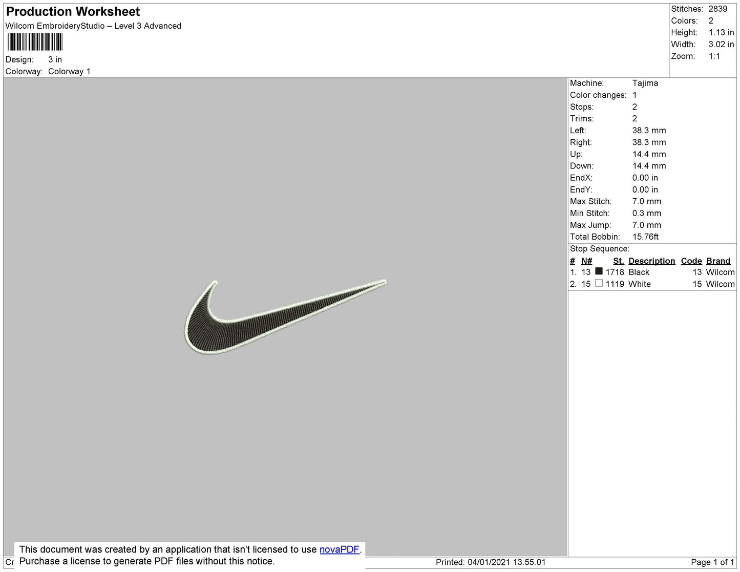 Nike Swoosh 2 Color Embroidery File 9 Size