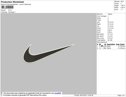 Nike Swoosh 2 Color Embroidery File 9 Size