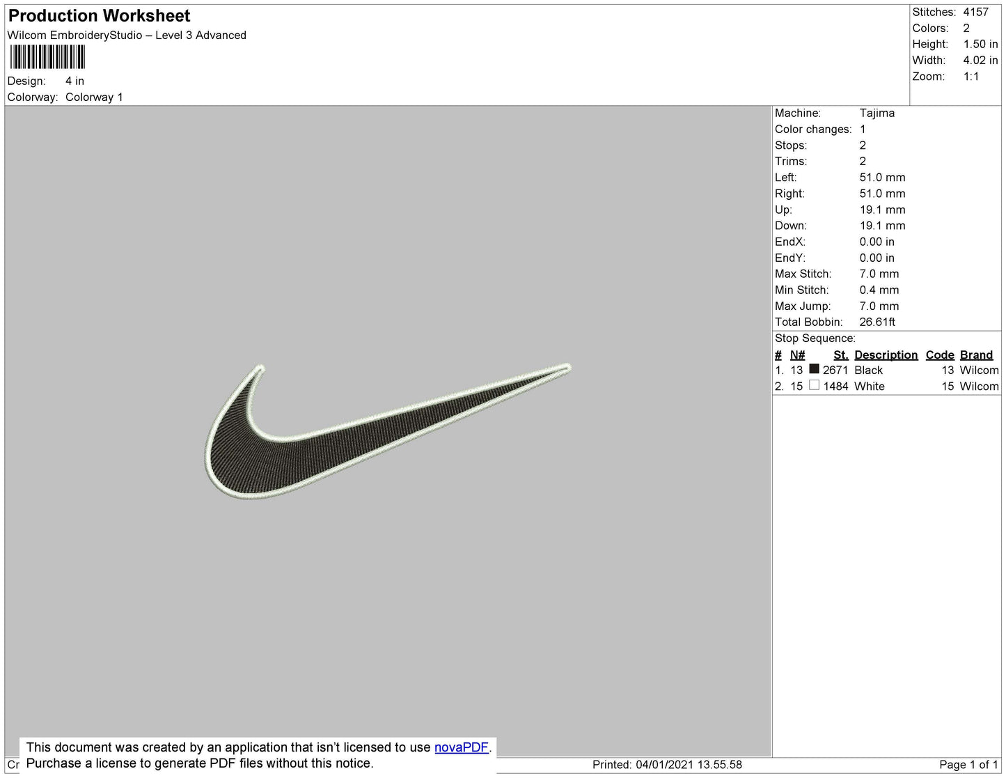 Nike Swoosh 2 Color Embroidery File 9 Size