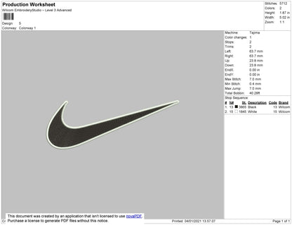 Nike Swoosh 2 Color Embroidery File 9 Size
