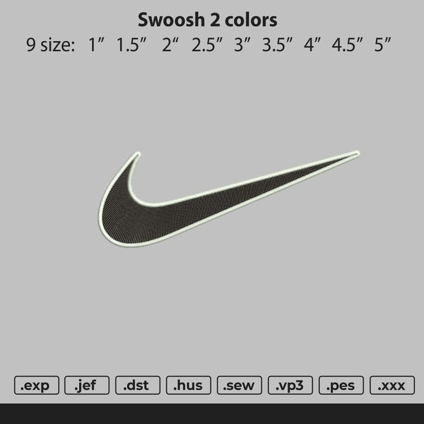 Nike Swoosh 2 Color Embroidery File 9 Size
