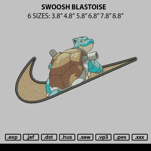 Swoosh Blastoise Embroidery File 6 sizes