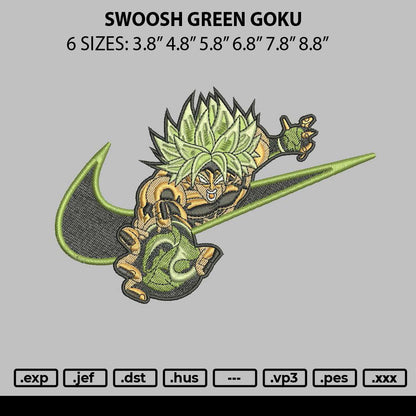 Swoosh Green Goku Embroidery Design File 6 sizes