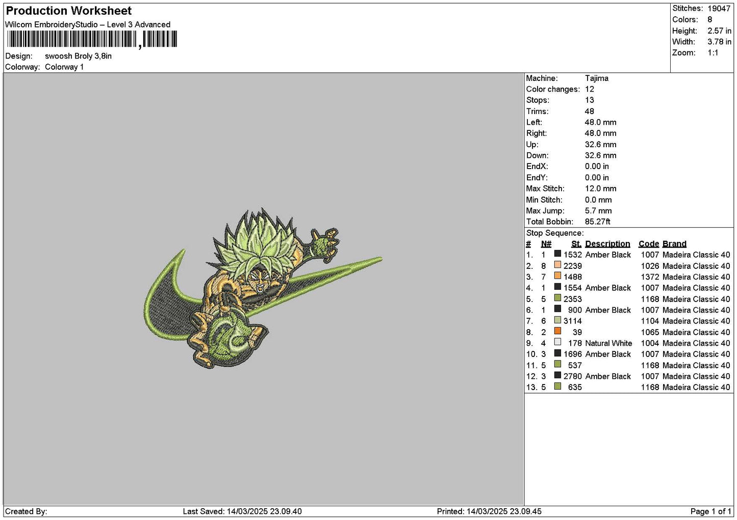 Swoosh Green Goku Embroidery Design File 6 sizes