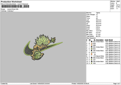 Swoosh Green Goku Embroidery Design File 6 sizes