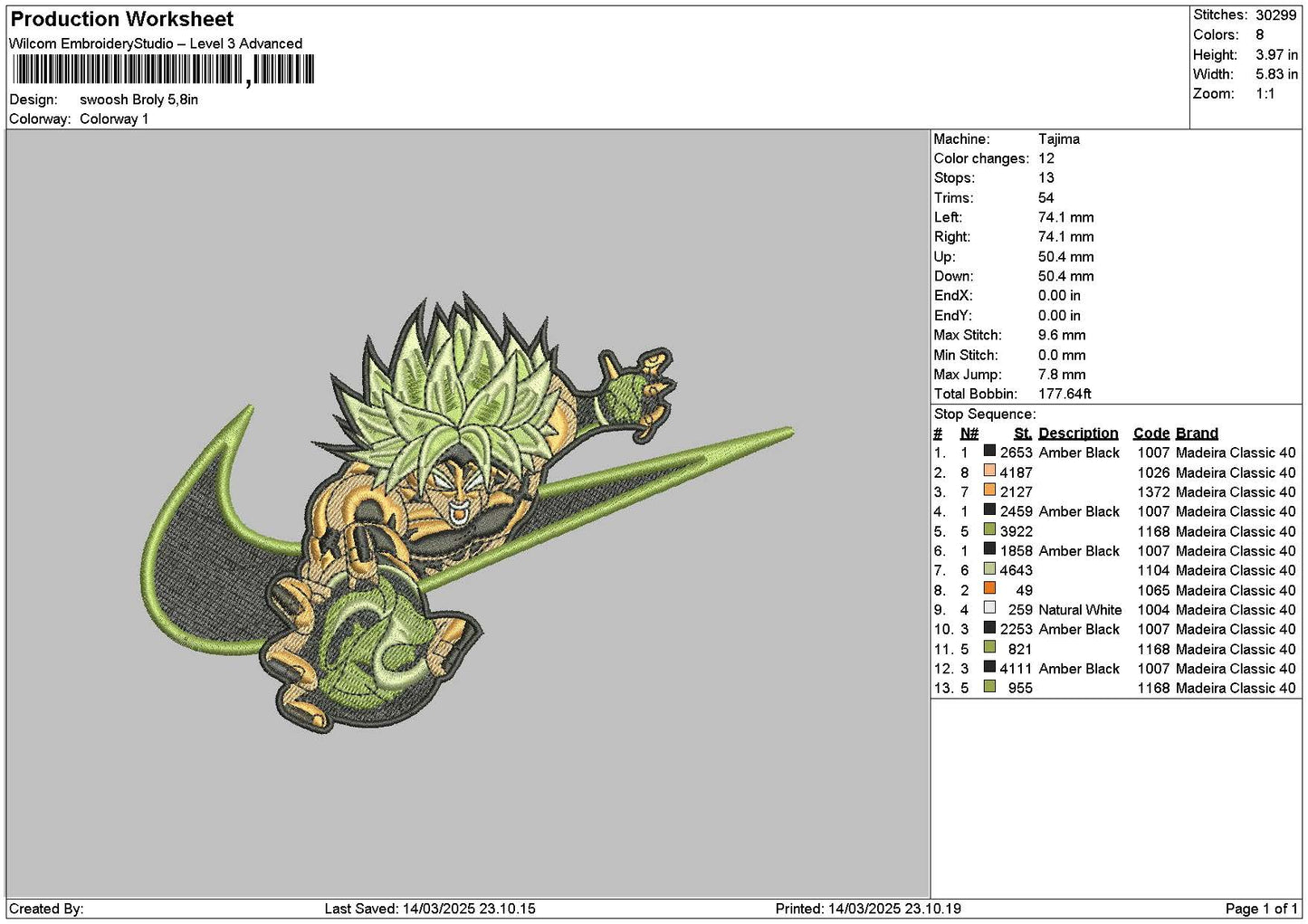 Swoosh Green Goku Embroidery Design File 6 sizes