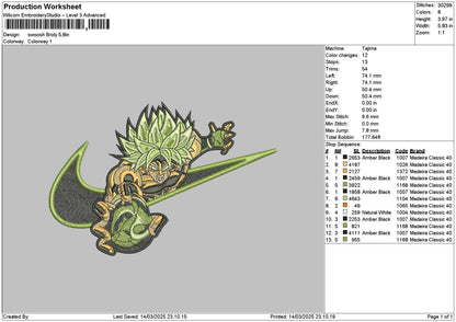 Swoosh Green Goku Embroidery Design File 6 sizes