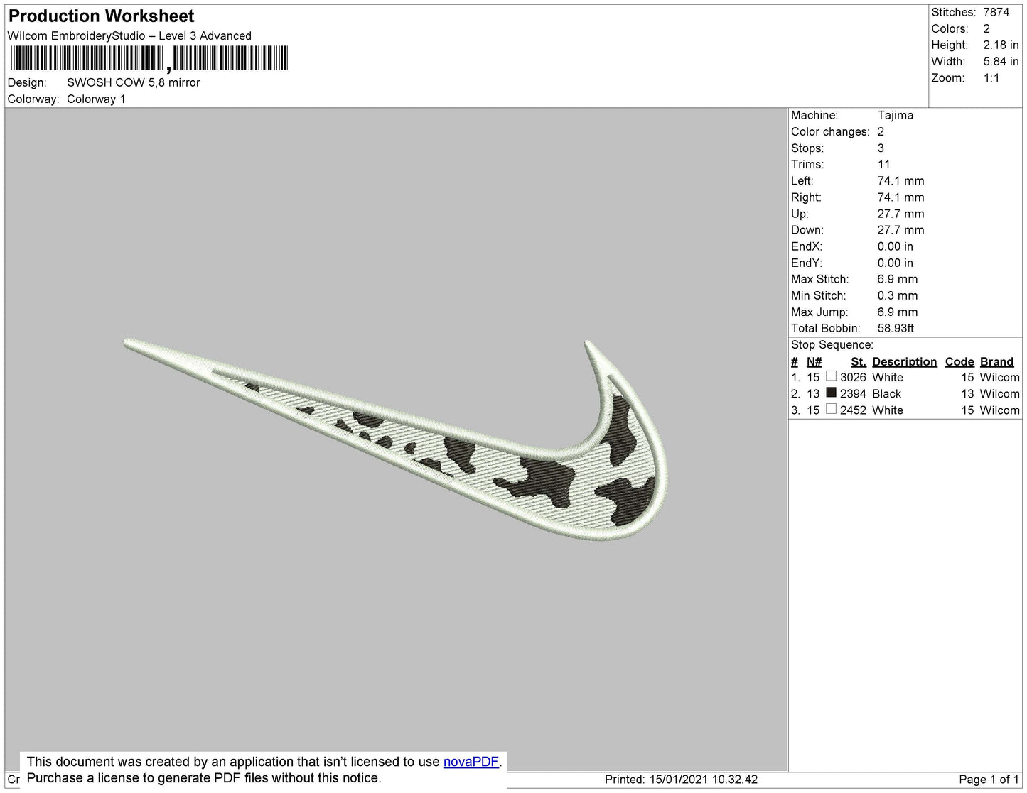 Swoosh Cow Mirror Embroidery File 4 size