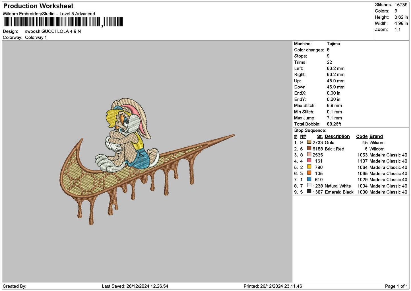 Swoosh Bunny Melt 02 Embroidery File 6 sizes