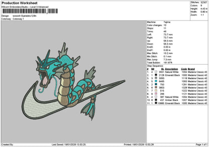 Swoosh Gyarados Embroidery File 6 sizes