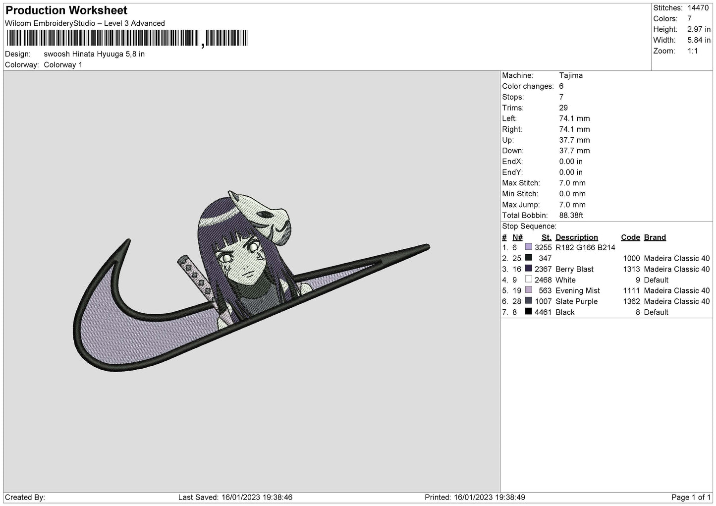 Swoosh Hinata H Embroidery File 6 sizes