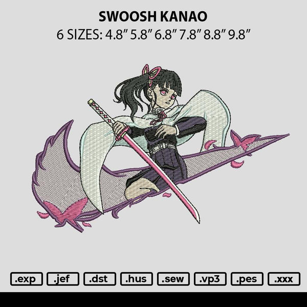 Swoosh Kanao Embroidery File 6 sizes