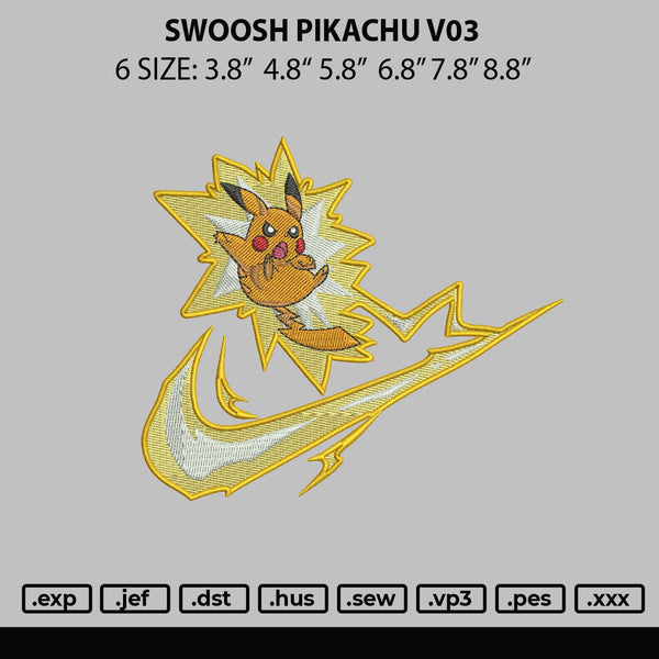 Swoosh Pikachu V03 Embroidery File 6 sizes