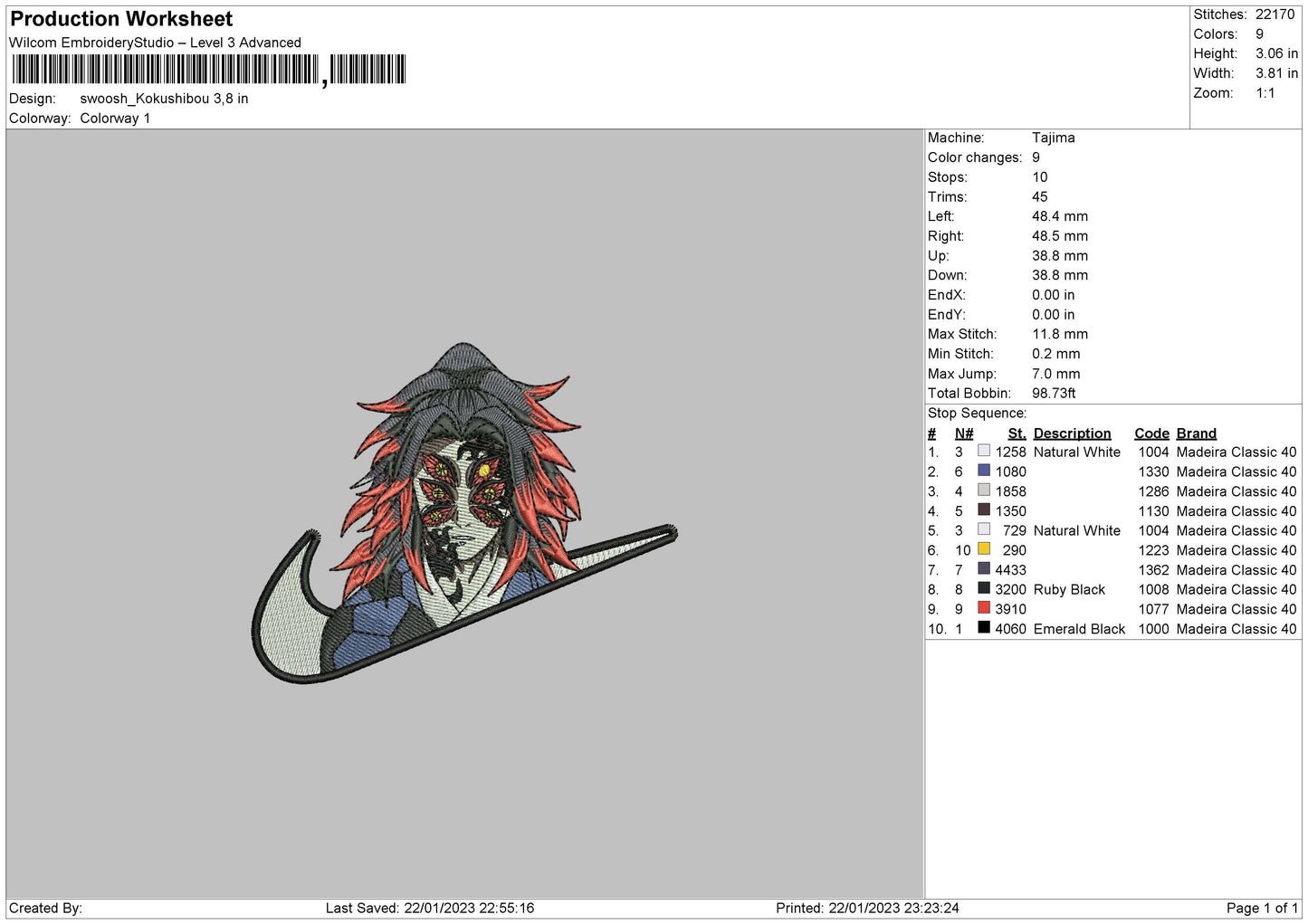 Swoosh Kokushibou Embroidery File 6 sizes