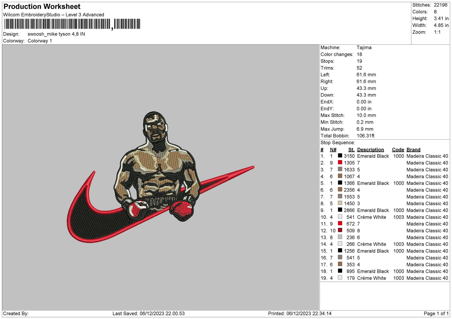 Swoosh Mike 02 Embroidery File 6 sizes