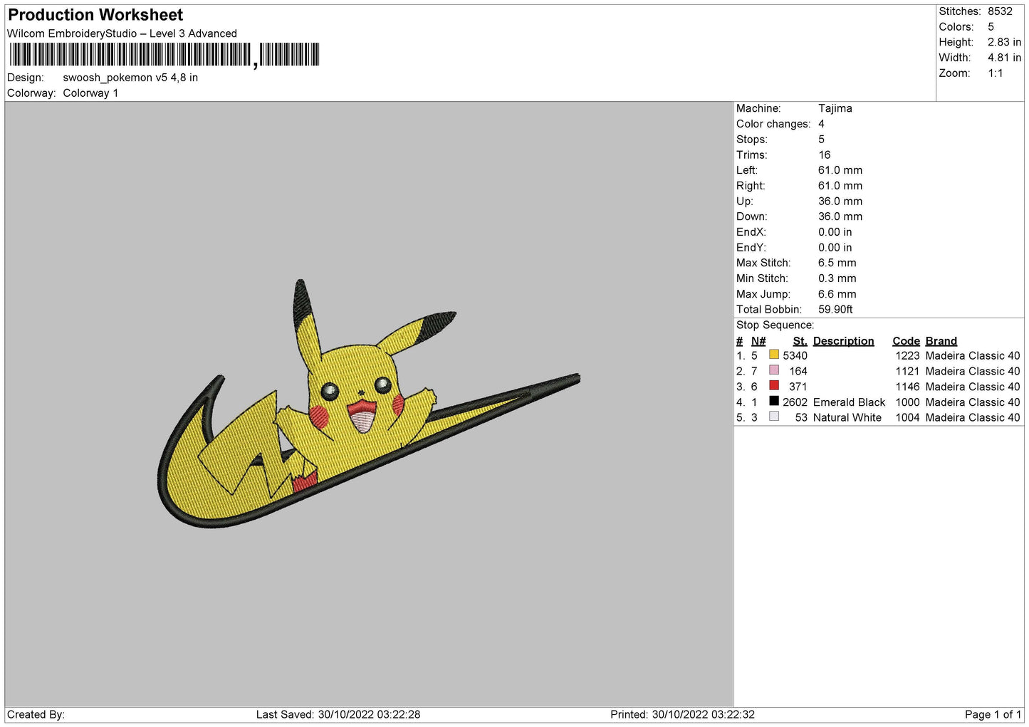 Swoosh Pokemon V5 Emboidery File 6 sizes