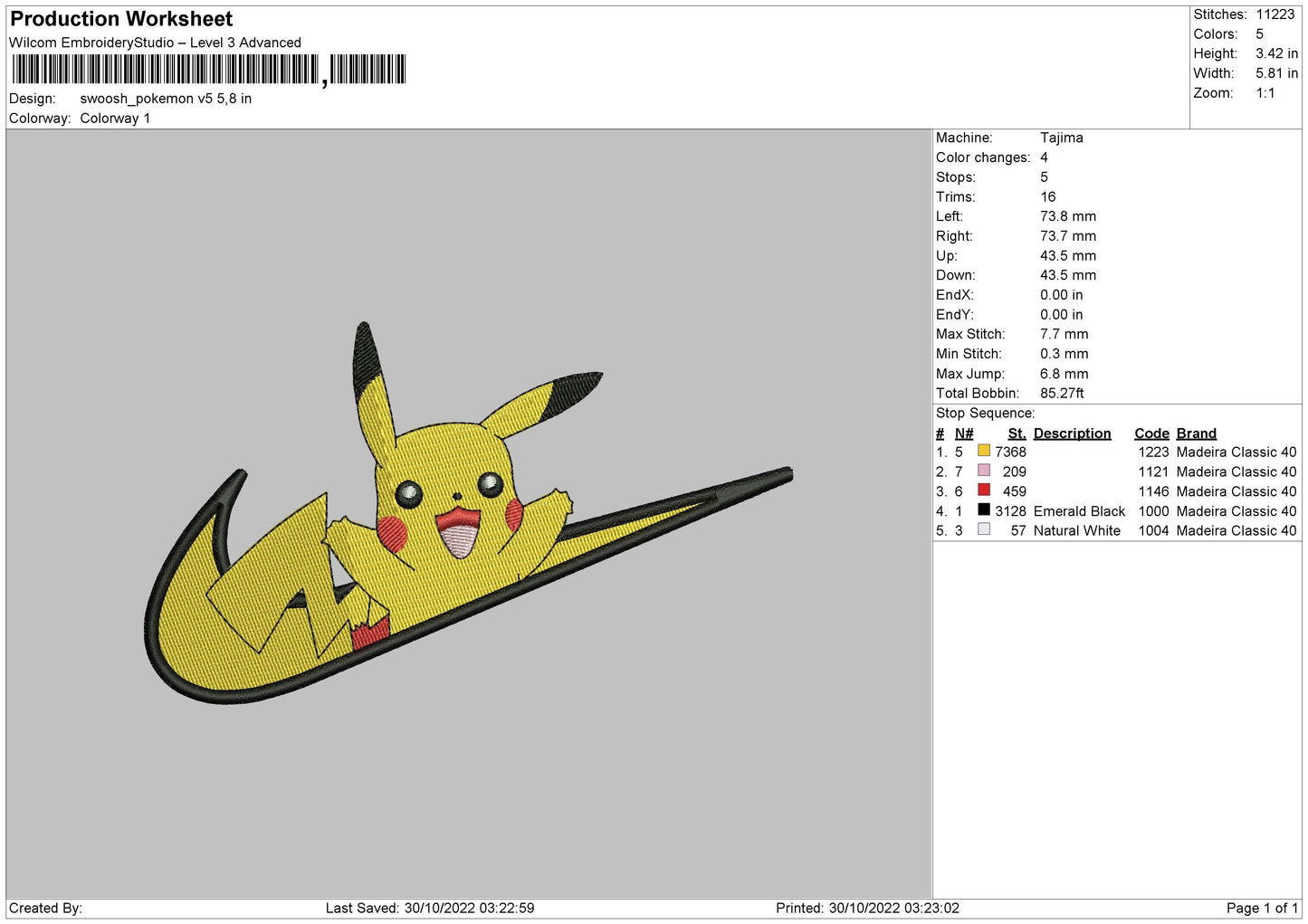 Swoosh Pokemon V5 Emboidery File 6 sizes