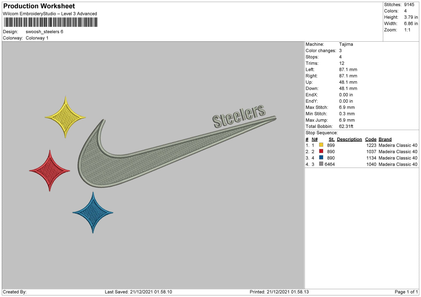 Swoosh Steelers Embroidery File 4 size