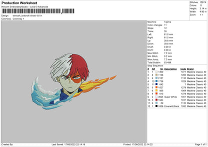 Swoosh Todoroki Shoto Embroidery File 4 size