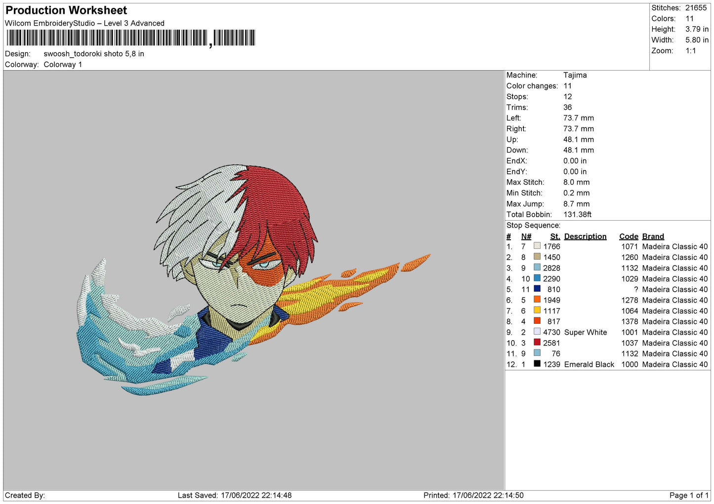 Swoosh Todoroki Shoto Embroidery File 4 size