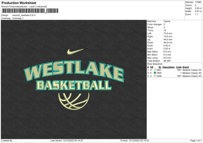 Swoosh Westlake Embroidery File 6 sizes
