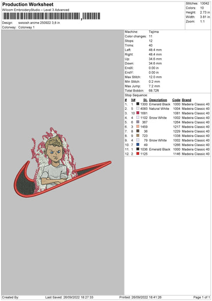 Swoosh Anime 250922 Embroidery File 5 sizes