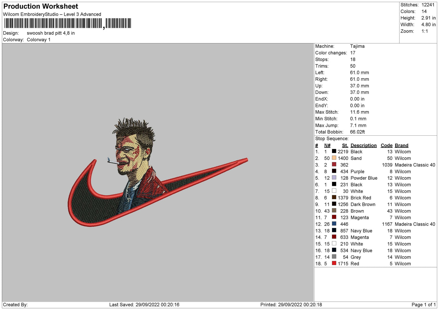 Swoosh Brad Pitt Embroidery File 6 sizes