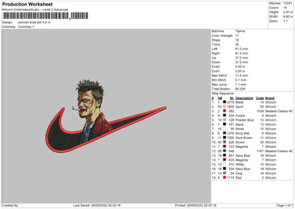Swoosh Brad Pitt Embroidery File 6 sizes