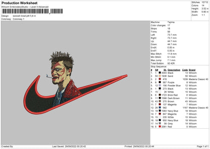 Swoosh Brad Pitt Embroidery File 6 sizes