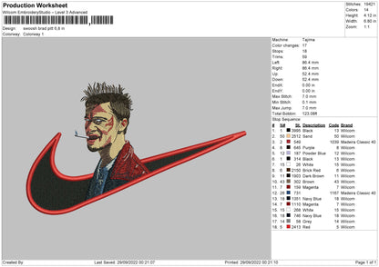 Swoosh Brad Pitt Embroidery File 6 sizes