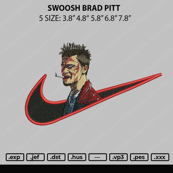 Swoosh Brad Pitt Embroidery File 6 sizes