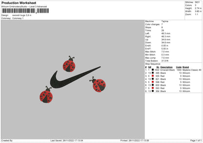 Swoosh Bugs Embroidery File 6 sizes