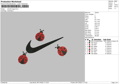 Swoosh Bugs Embroidery File 6 sizes