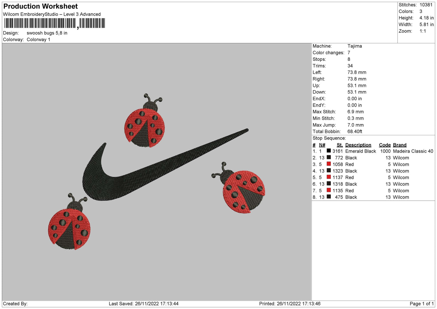 Swoosh Bugs Embroidery File 6 sizes