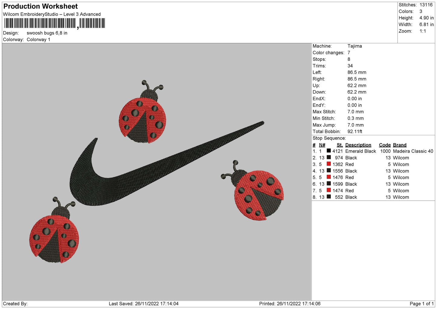 Swoosh Bugs Embroidery File 6 sizes