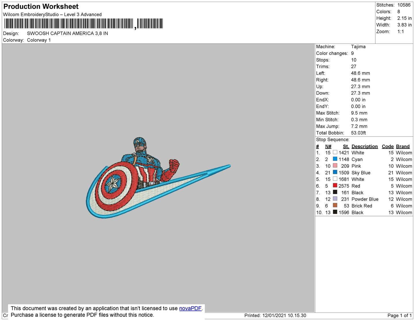 Swoosh Captain America Embroidery File 4 size
