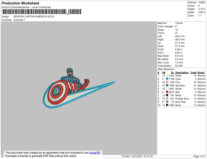 Swoosh Captain America Embroidery File 4 size