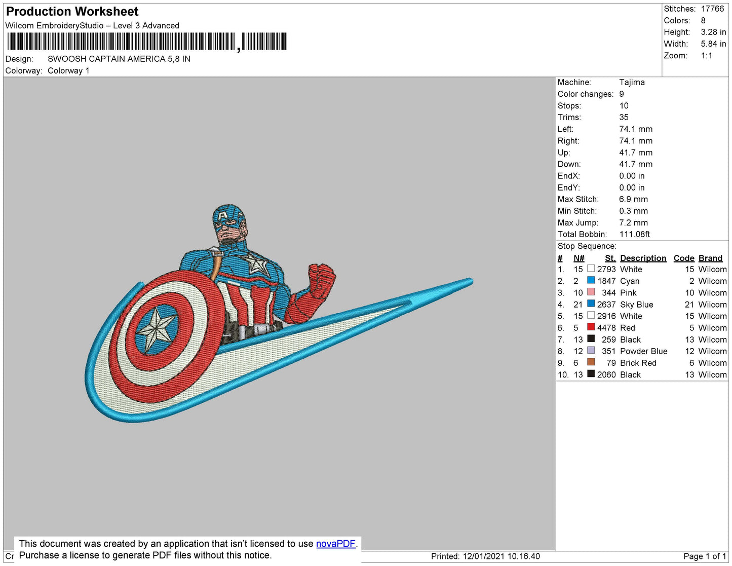 Swoosh Captain America Embroidery File 4 size