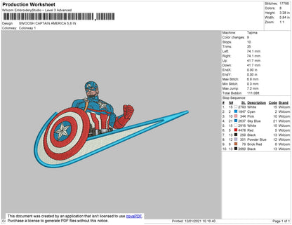 Swoosh Captain America Embroidery File 4 size