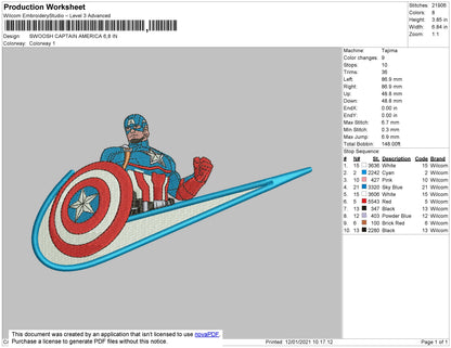 Swoosh Captain America Embroidery File 4 size