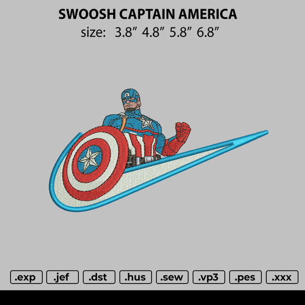 Swoosh Captain America Embroidery File 4 size