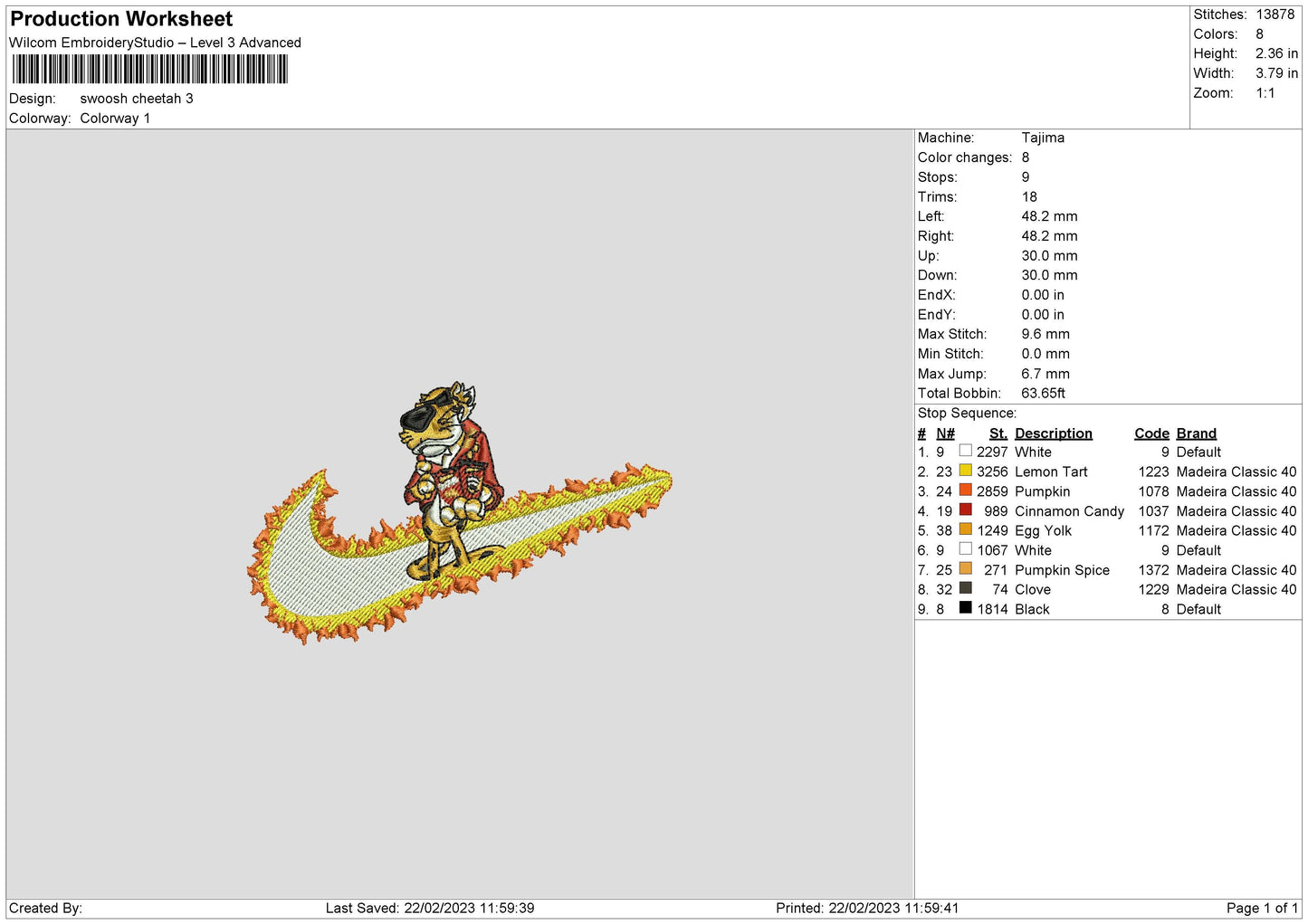 Swoosh Cheetah Embroidery File 6 sizes