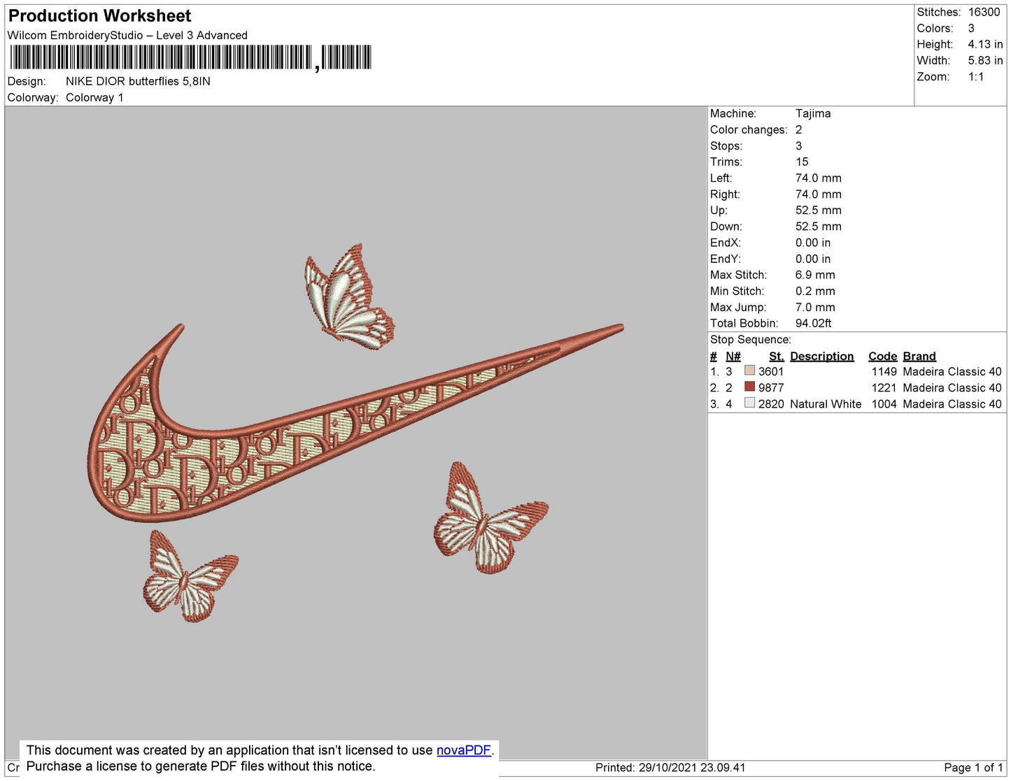 Swoosh Dior Butterflies Embroidery File 4 size